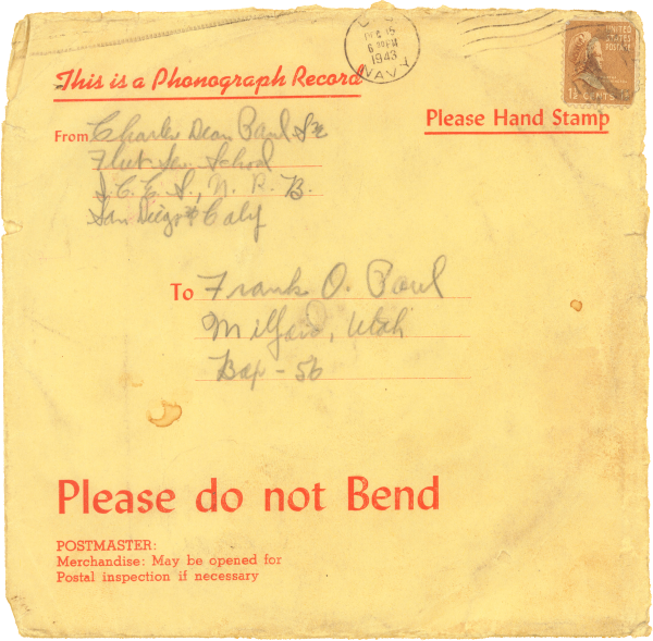 Audio letter home from boot camp; Chuck Paul at 19 years old, 1943