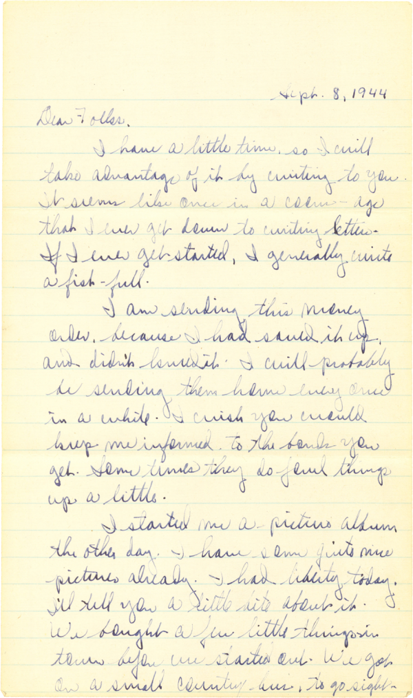 Letter home (page 1); September 8, 1944