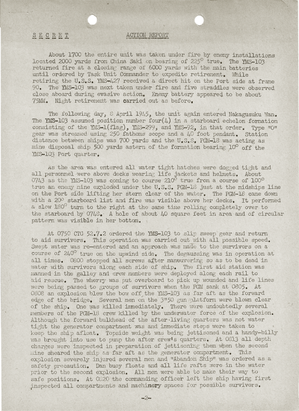 YMS-103 Action Report; April 25, 1945; Part I (continued)